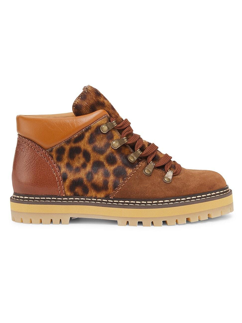 Womens Eileen Leopard Leather Lace-Up Boots Product Image