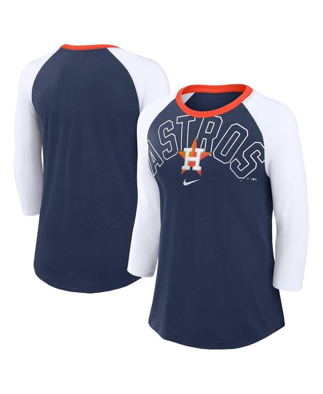 Womens Nike /White Atlanta Braves Knockout Arch 3/4-Sleeve Raglan Tri-Blend T-Shirt Blue Product Image