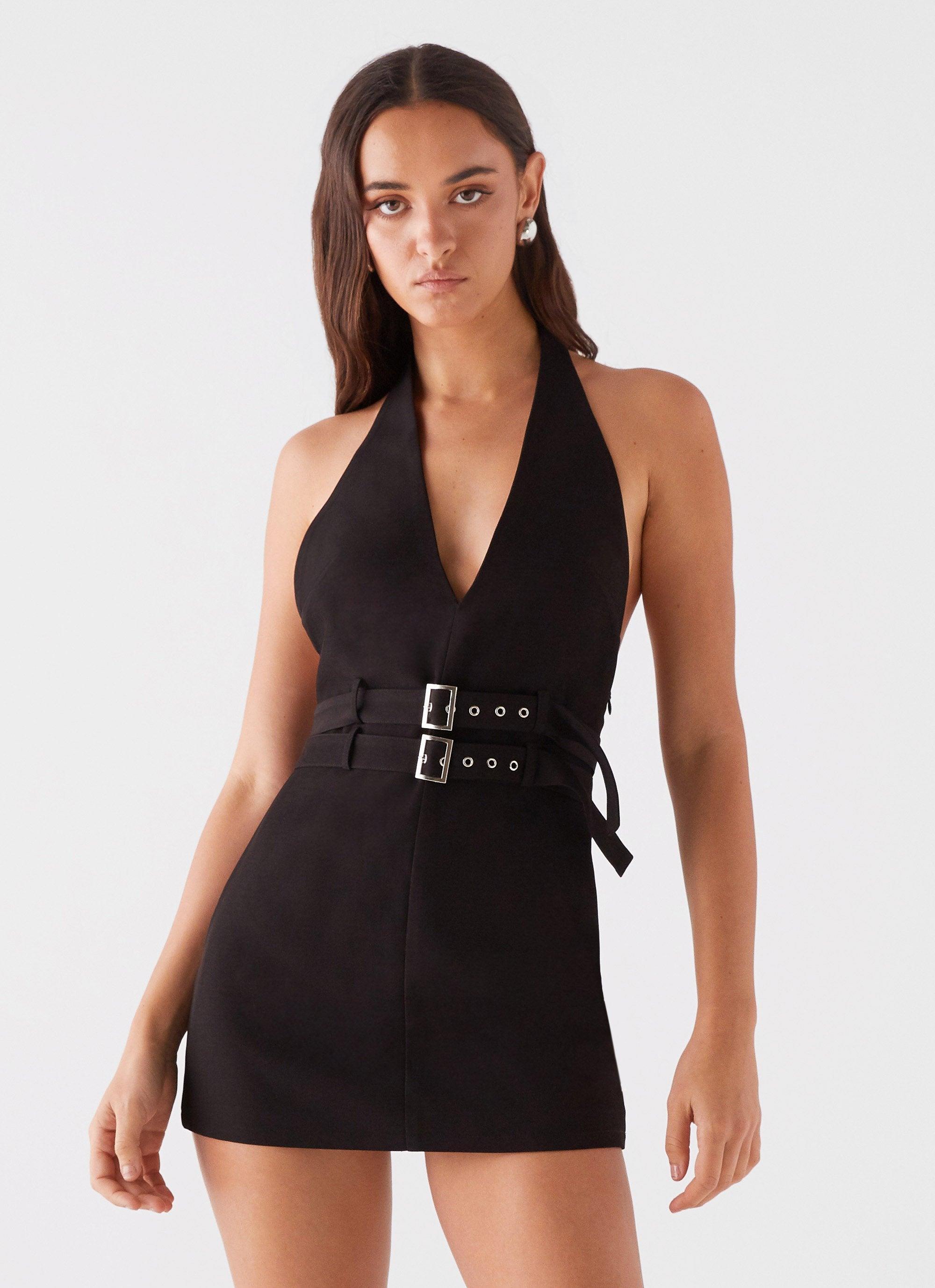 Highway Life Halter Mini Dress - Black Product Image