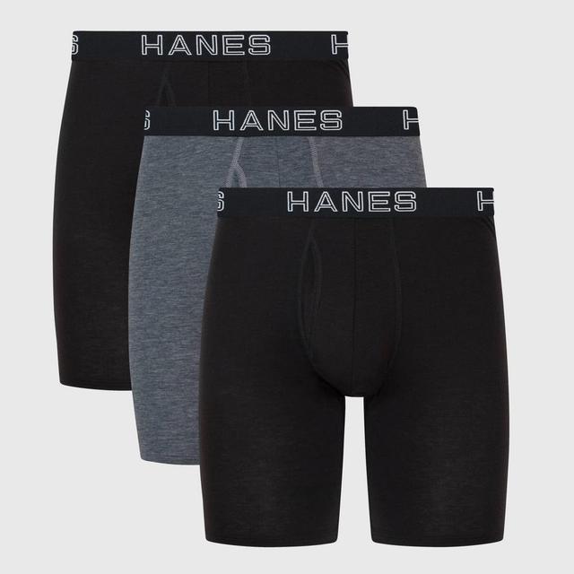 Hanes Premium Mens 3pk Long Leg Boxer Briefs Total Support Pouch - Black Product Image