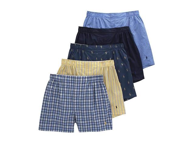 Polo Ralph Lauren 5 Pack Classic Fit Woven Boxer (Muller Plaid/Cruise Navy/Rustic Navy/Summer Stripe/Sag Harbor) Men's Underwear Product Image