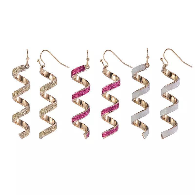 Celebrate Together Gold Tone and Glitter Spiral Earrings Set, Womens, Red Product Image