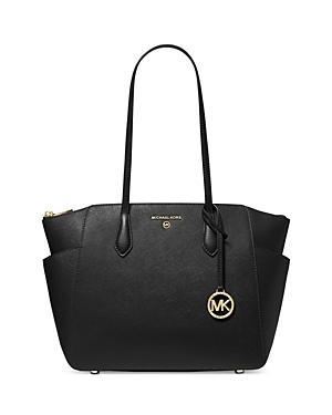 Michael Kors Marilyn Medium Saffiano Leather Top Zip Logo Charm Tote Bag Product Image