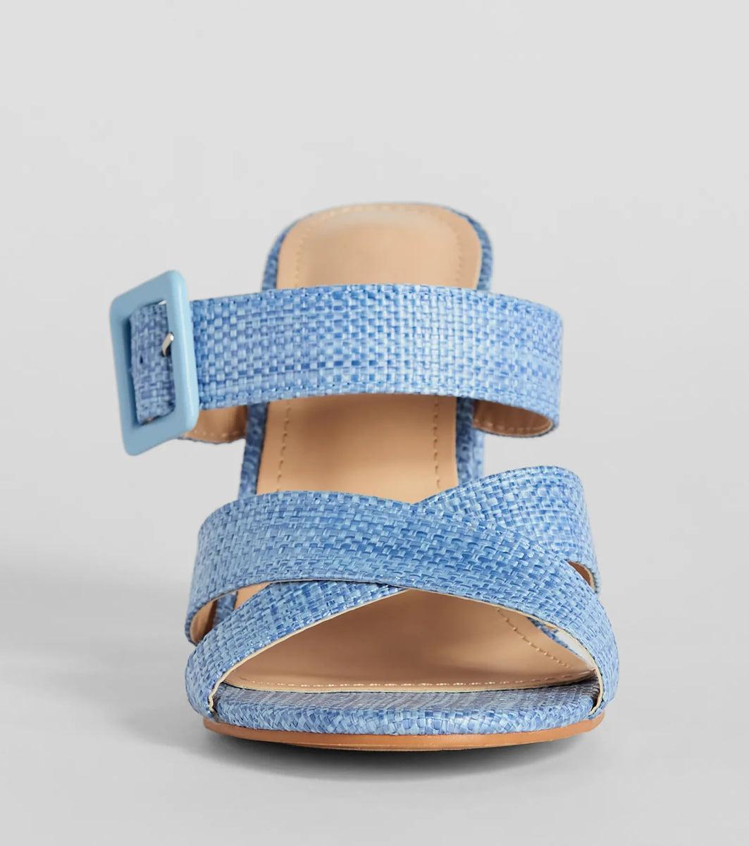 Seaside Vacay Criss Cross Straw Block Heels Product Image