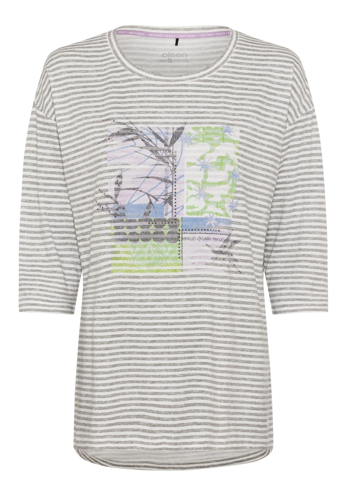 Olsen Womens Cotton Blend Multi-Print T-Shirt Product Image