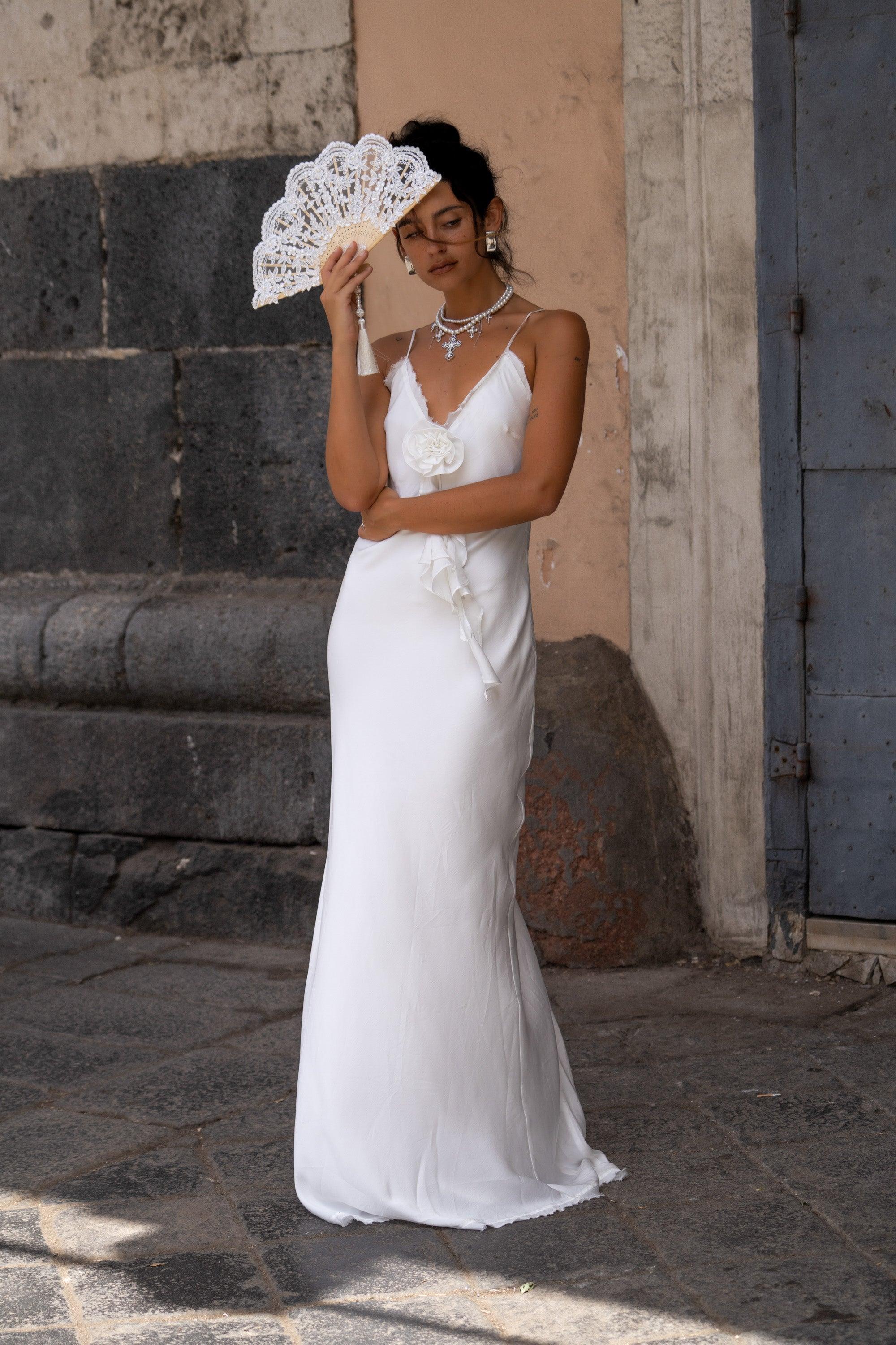 Prosecco White Rosette Frill Maxi Dress Product Image