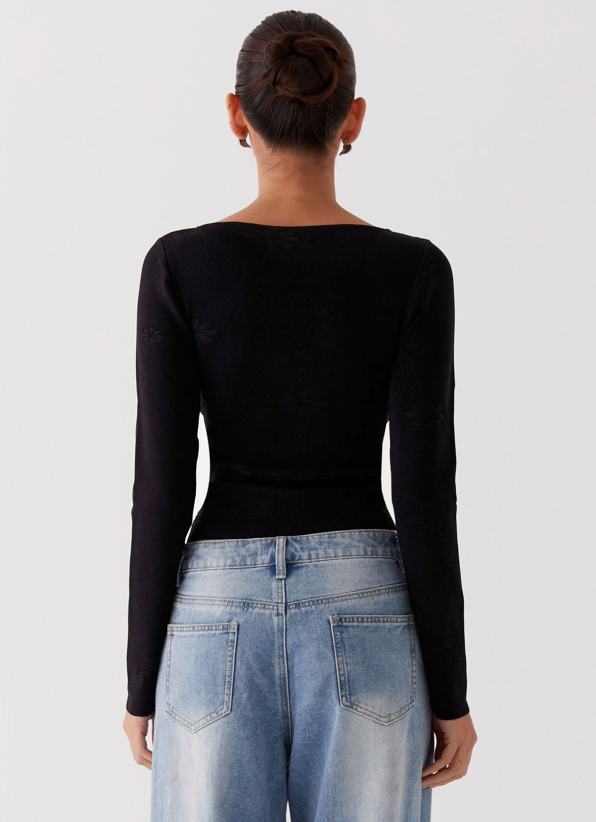 Dandelion Long Sleeve Knit Top - Black Product Image