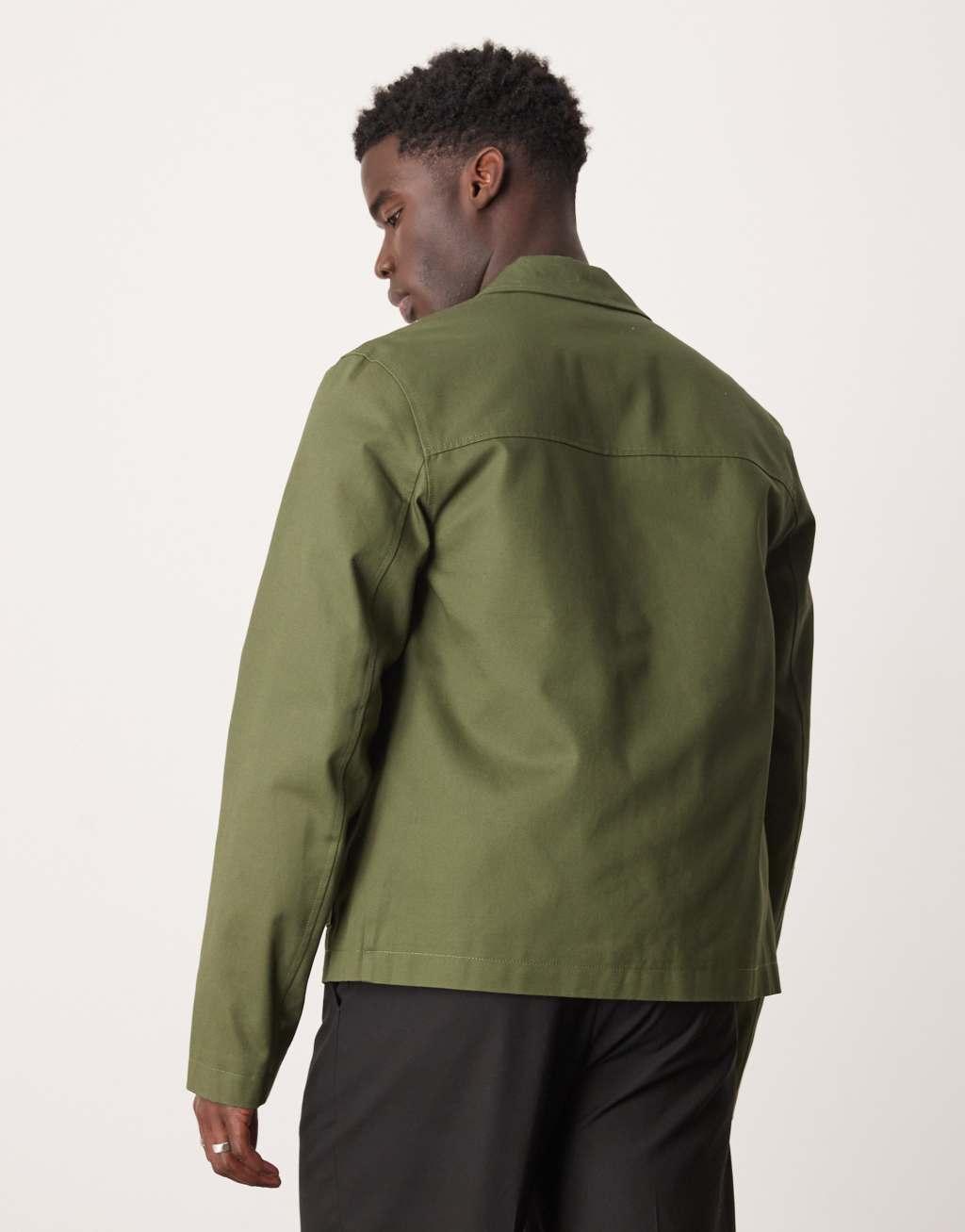 ASOS DESIGN embroidered harrington jacket in olive Product Image