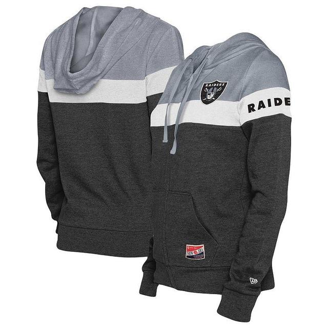 Womens New Era Black/Silver Las Vegas Raiders Throwback Colorblock Full-Zip Hoodie Product Image