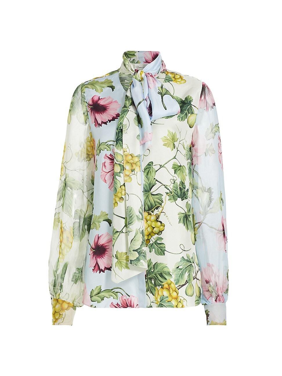 Womens Floral Silk Tieneck Blouse Product Image