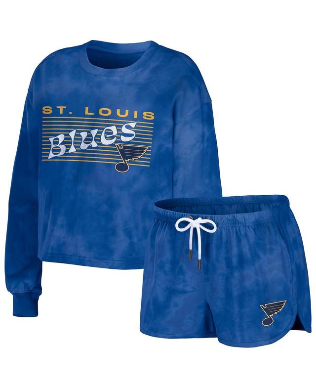 Womens Wear by Erin Andrews Blue St. Louis Blues Tie-Dye Cropped Pullover Sweatshirt and Shorts Lounge Set Product Image