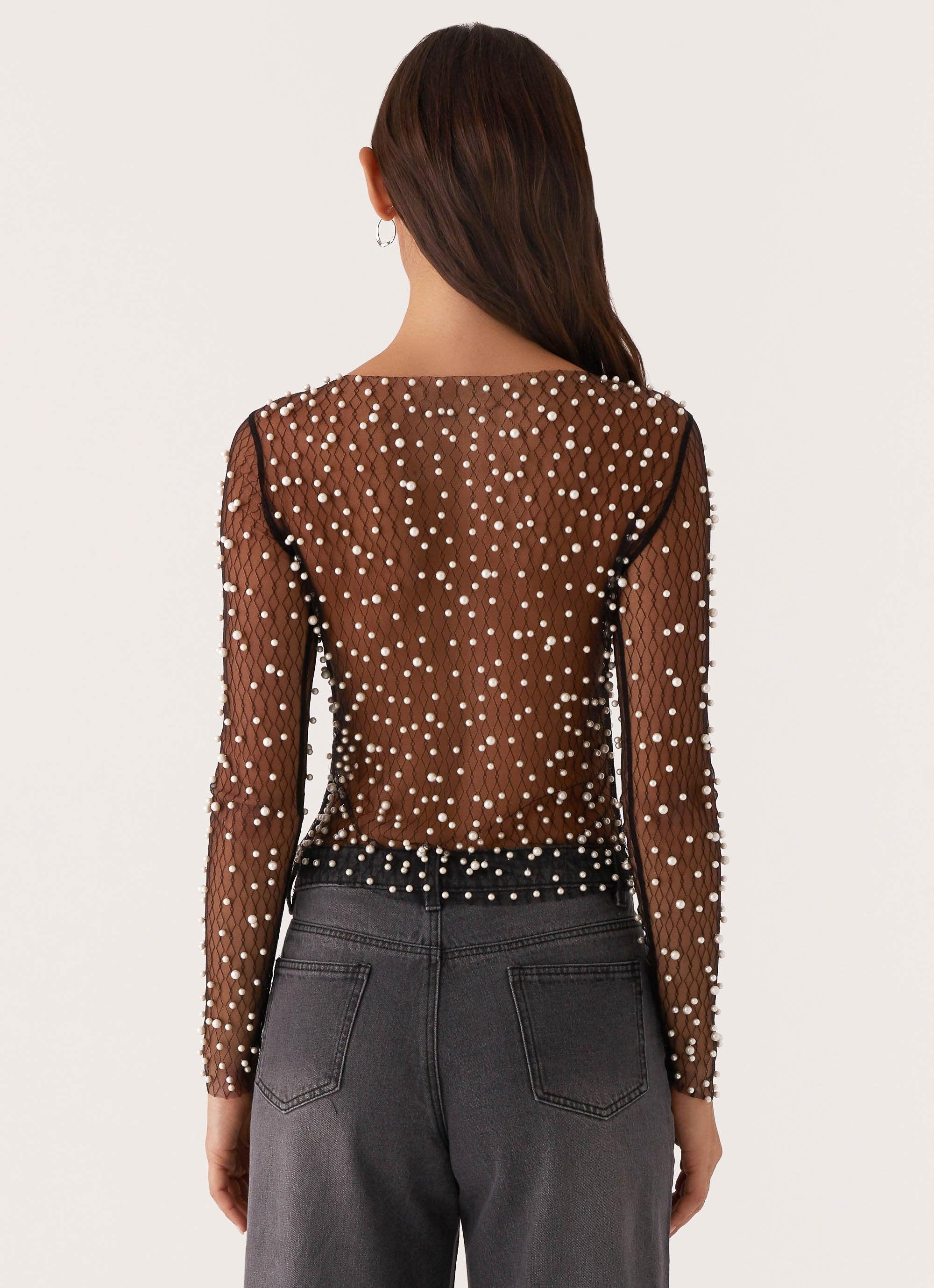 Another Universe Long Sleeve Pearl Top - Black Product Image