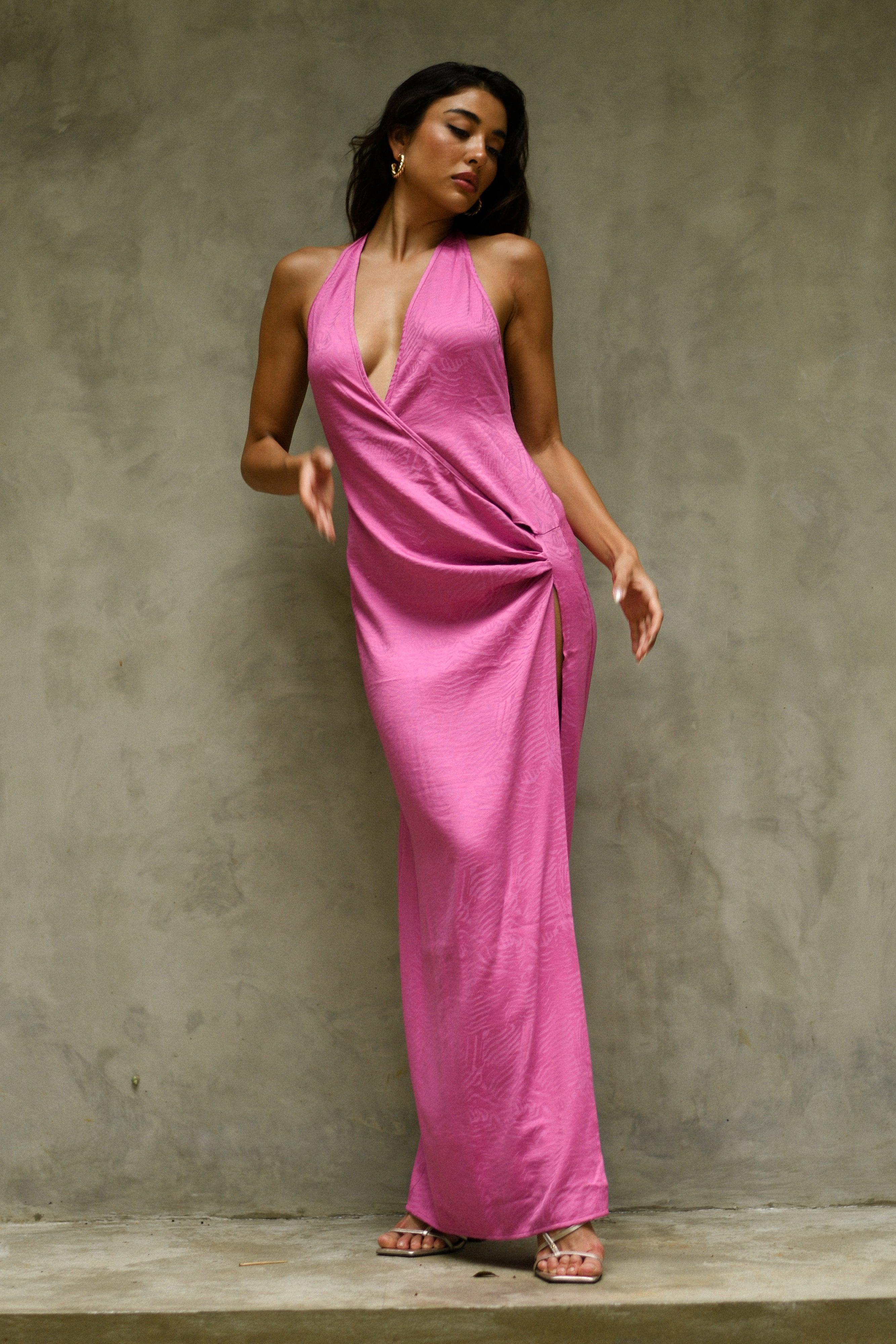 Aaliyah Plunge Neck Maxi Dress - Rose Pink Product Image