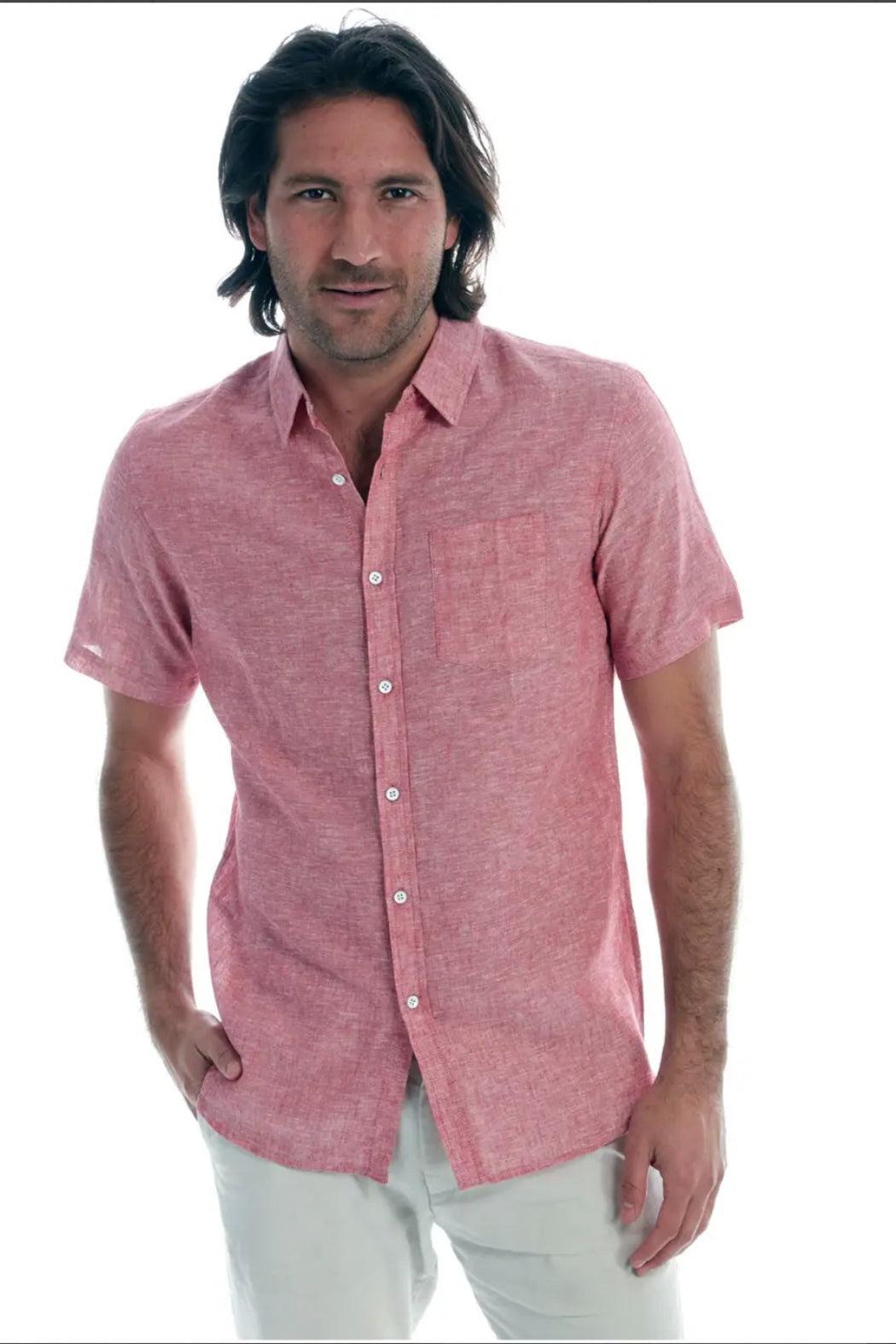 Short Sleeve Solid Linen Shirt Male Product Image