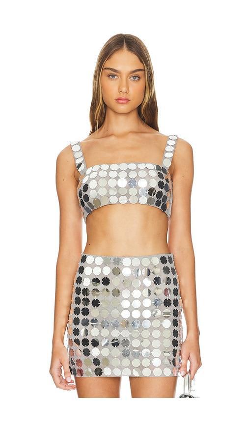 Lovers and Friends Gilles Sequin Crop Top in Disco Silver Product Image