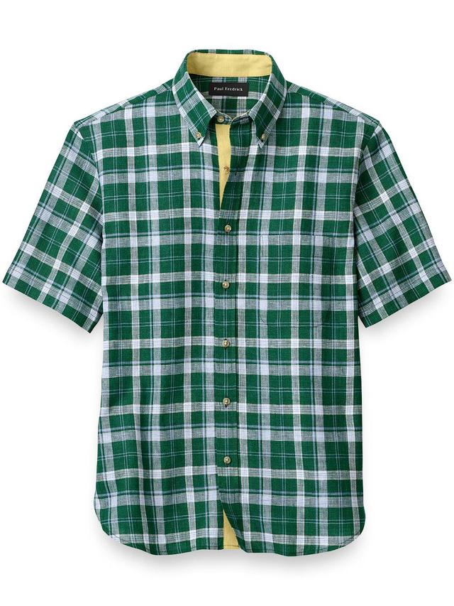 Slim Fit Linen Plaid Casual Shirt Product Image