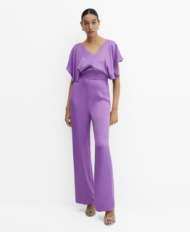 Mango Womens Ruffled Satin Jumpsuit Product Image