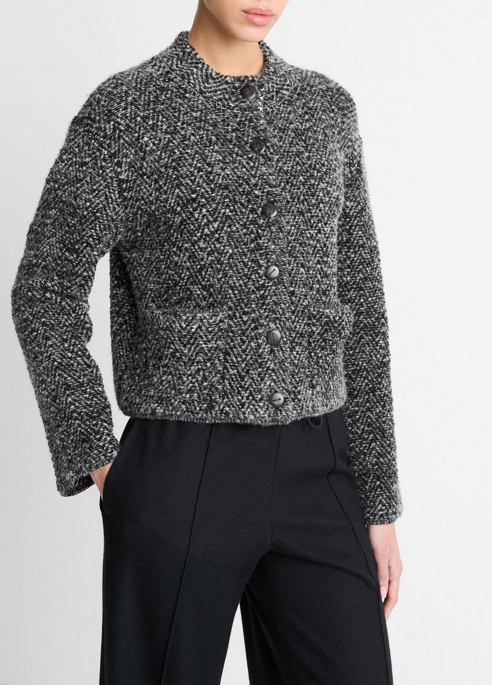 Herringbone Wool-Blend Cardigan Jacket Product Image