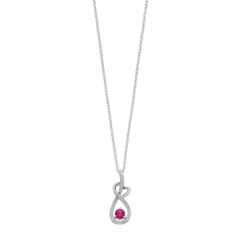 Sterling Silver Lab-Created Ruby & White Sapphire Heart Pendant, Womens Red Product Image