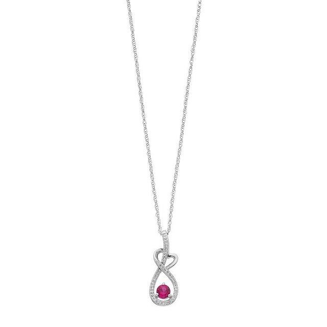 Sterling Silver Lab-Created Ruby & White Sapphire Heart Pendant, Womens Product Image