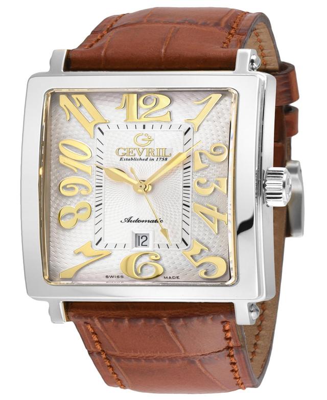 Gevril Mens Avenue of Americas Light Brown Leather Watch 44mm Product Image