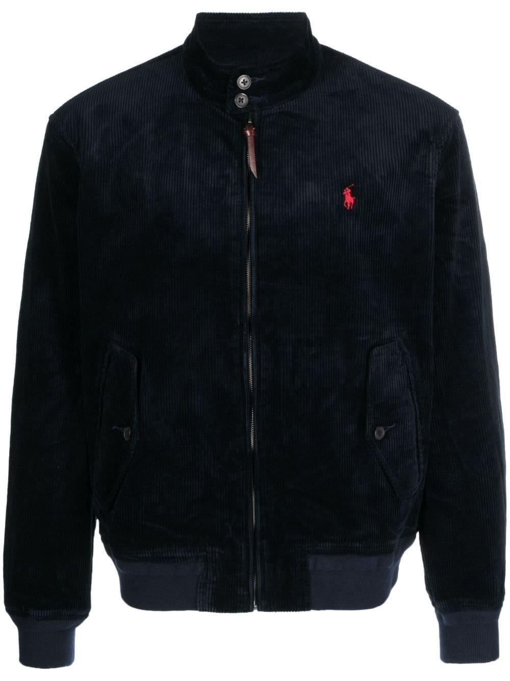 POLO RALPH LAUREN Logo Embroidery Corduroy Bomber Jacket In Blue Product Image