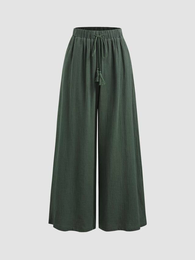 Mid Rise Solid Pocket Wide Leg Trousers Product Image