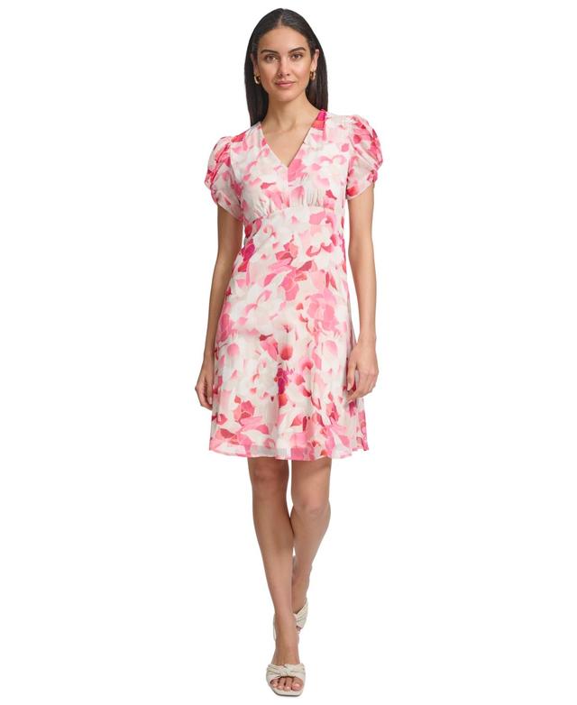 Women's Printed V-Neck Short-Sleeve A-Line Dress Product Image