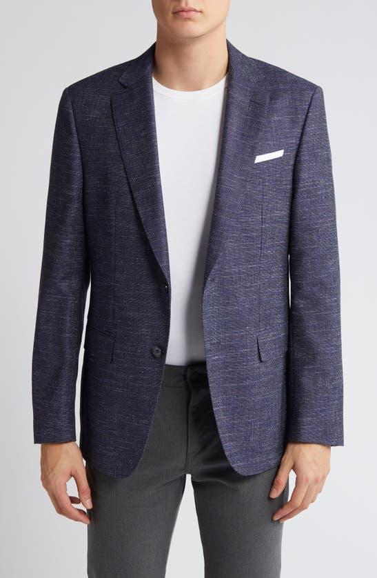 HUGO BOSS Slim-fit Jacket In A Patterned Wool Blend In Dark Blue Product Image