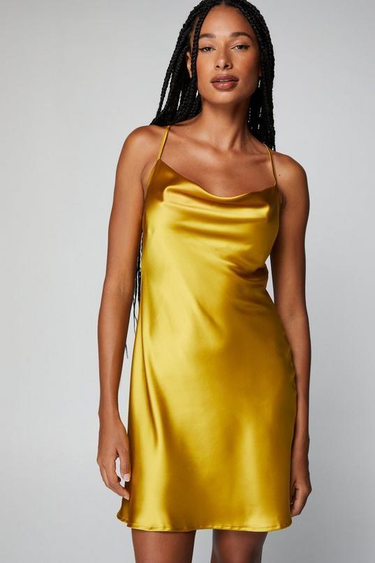 Petite Cowl Neck Satin Slip Mini Dress Product Image