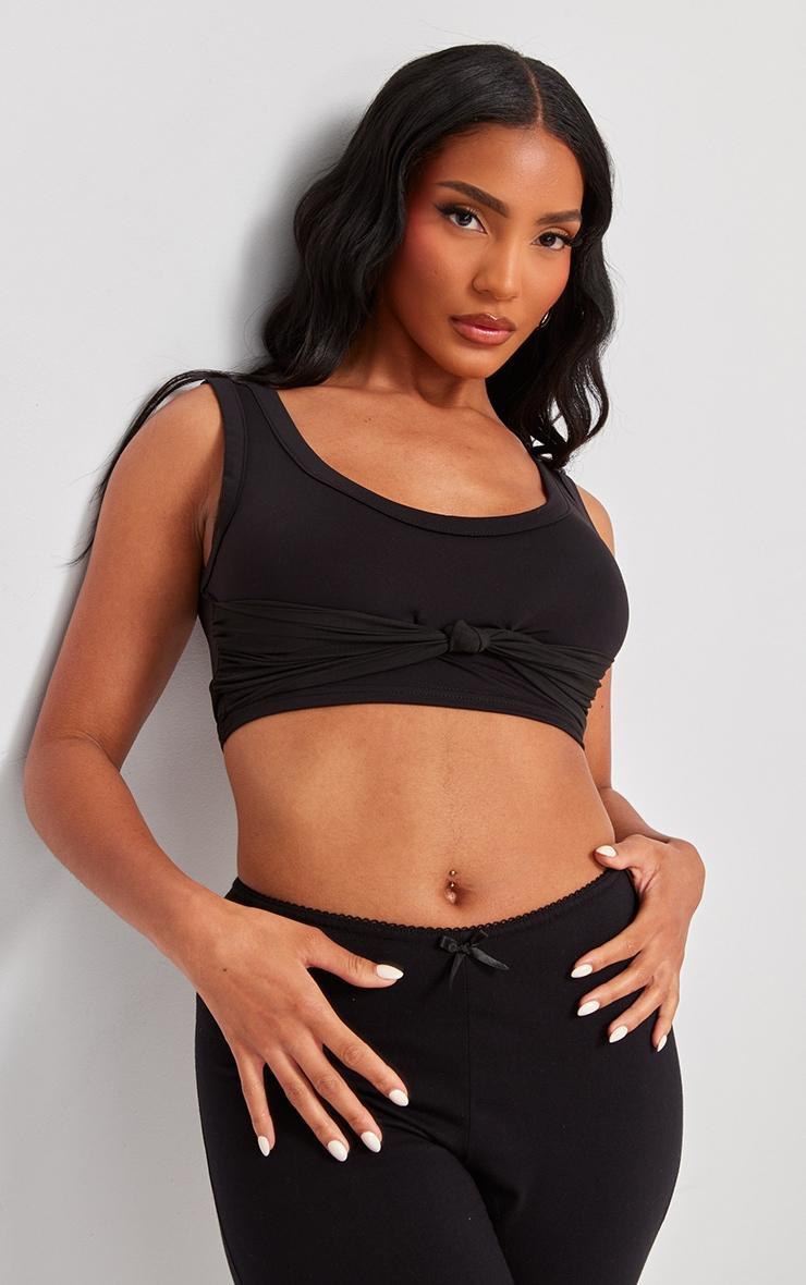 Black Mesh Bust Overlay Crop Top Product Image