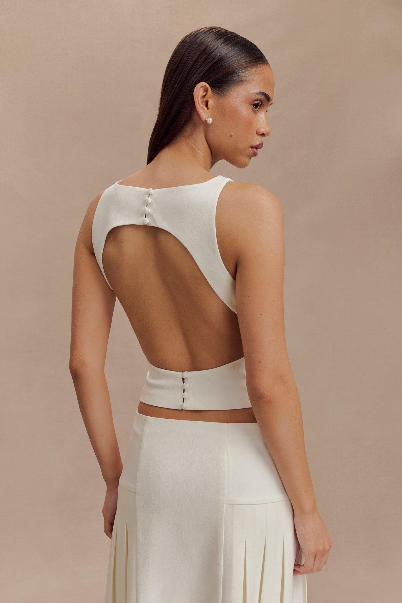 Brigette Boat Neck Longline Top - Ivory Product Image