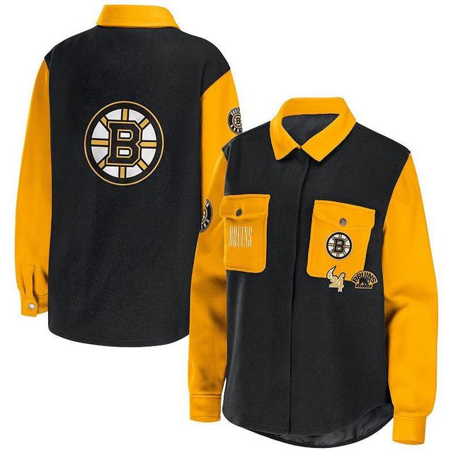 Womens WEAR by Erin Andrews /Gold Boston Bruins Colorblock Button-Up Shirt Jacket Product Image