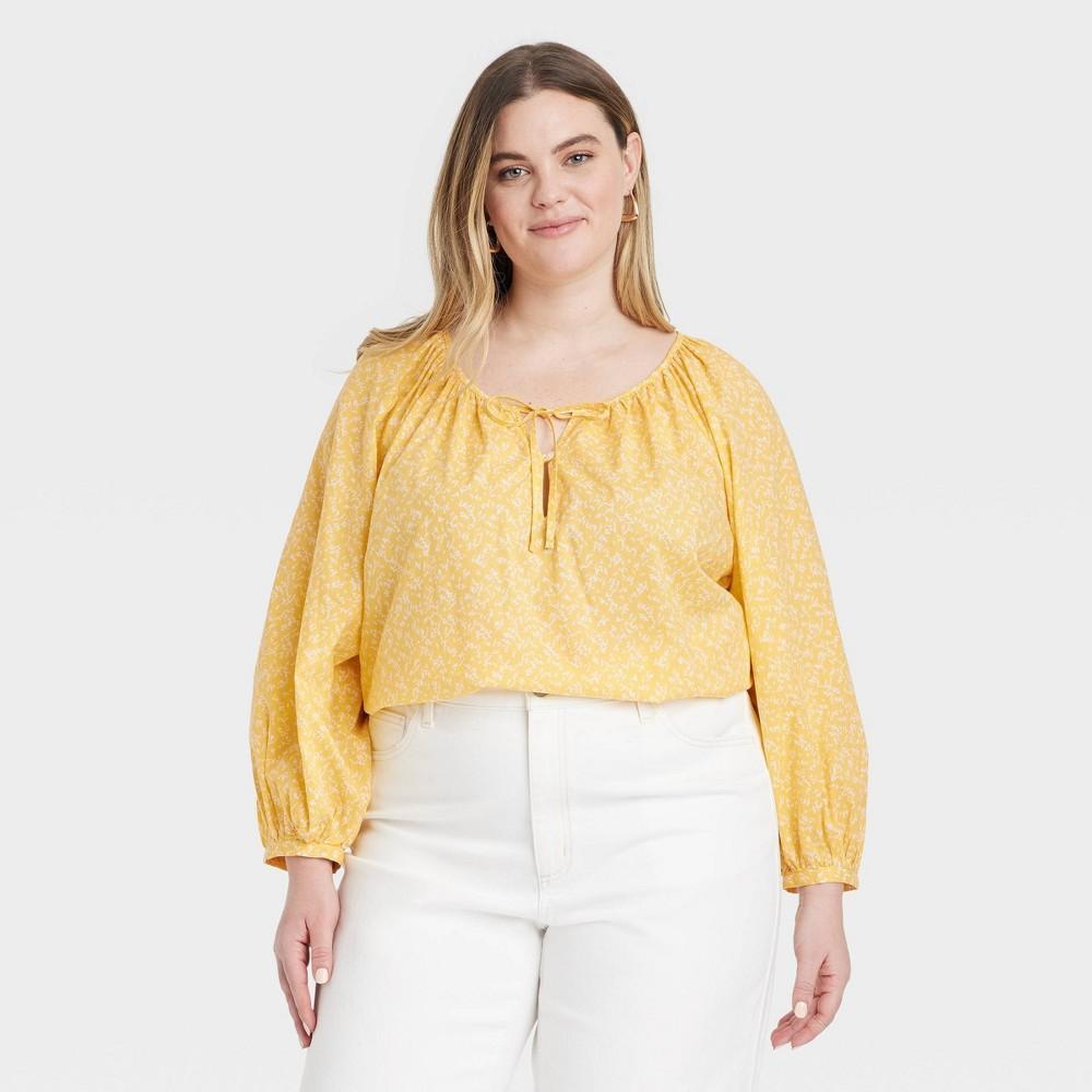 Womens Long Sleeve Blouse - Universal Thread Yellow Floral 4X Product Image