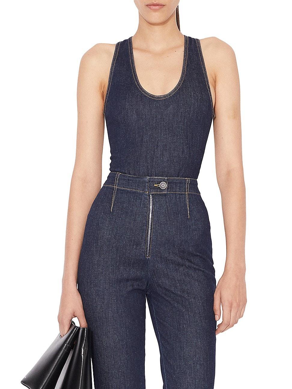 Womens Sleeveless Ankle-Crop Denim Bodysuit Product Image