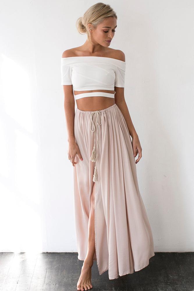 Against The Tides Maxi Skirt Beige Product Image