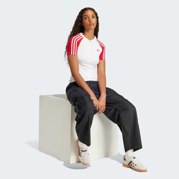 adidas Adicolor 3-Stripes Raglan Slim Tee Clear Sky M Womens Product Image