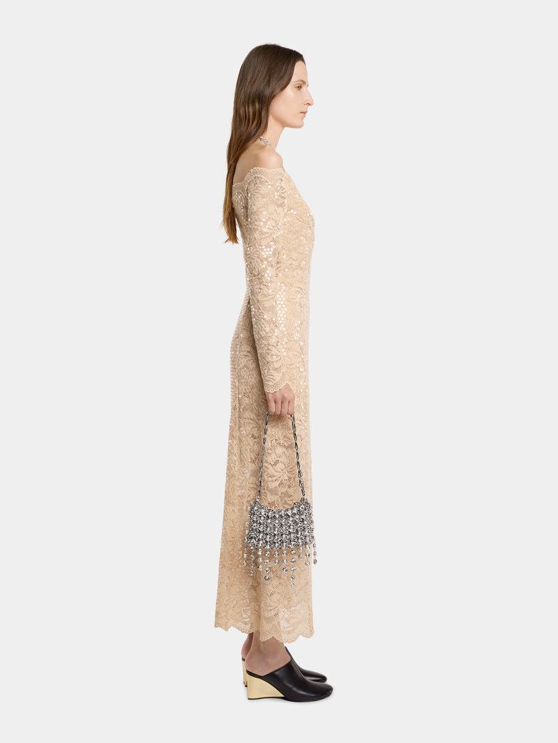 LONG DRESS IN SEQUIN-EMBROIDERED LACE Product Image