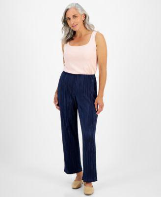 Petite Plissé Wide-Leg Pull-On Ankle Pants, Created for Macy's product image