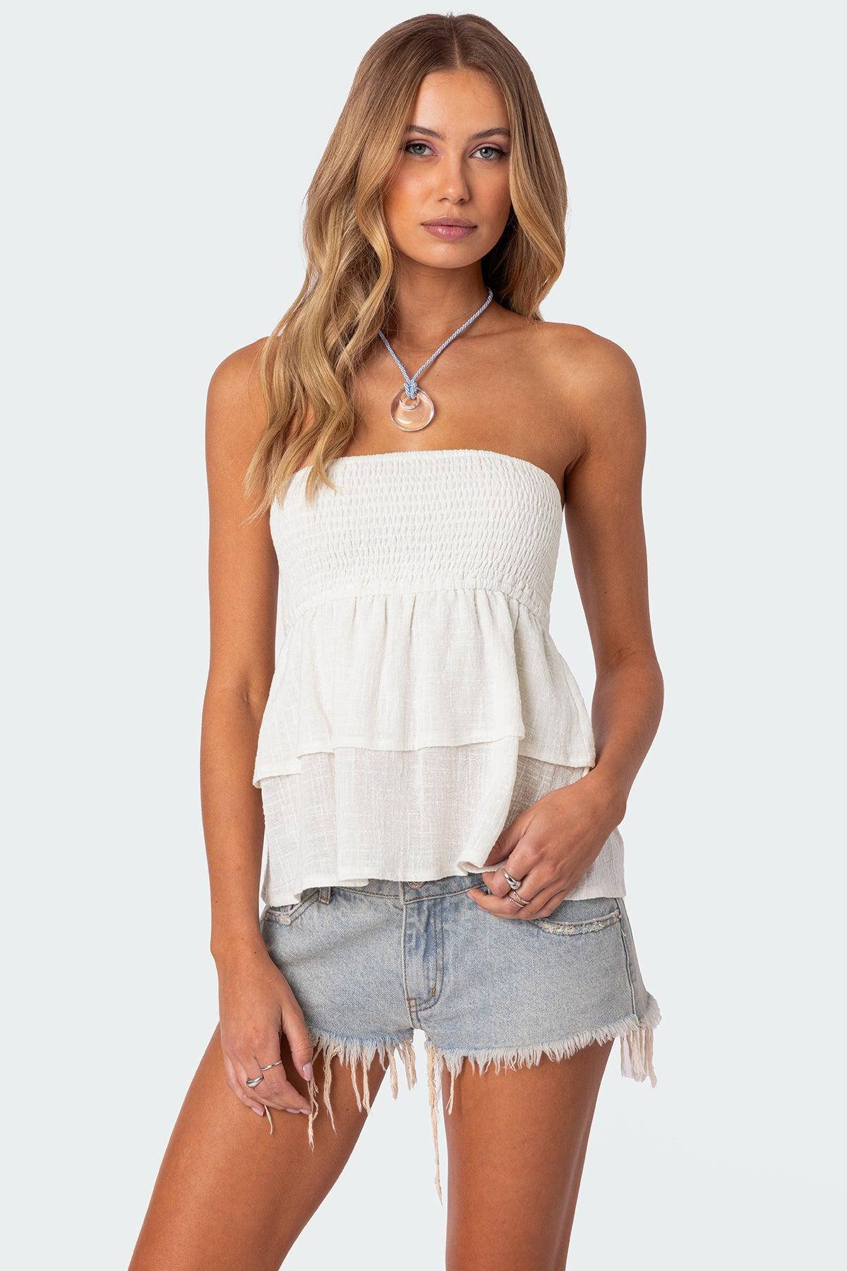 Harleigh Ruffled Linen Look Tube Top product image