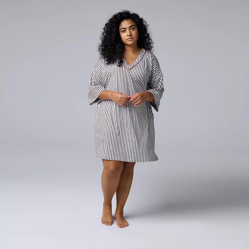 Plus Size Simply Vera Vera Wang 3/4-Sleeve Cozy Jersey Pajama Sleepshirt, Womens Product Image