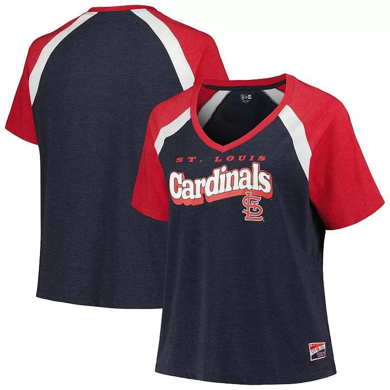 Womens New Era St. Louis Cardinals Plus Size Raglan V-Neck T-Shirt Blue Product Image