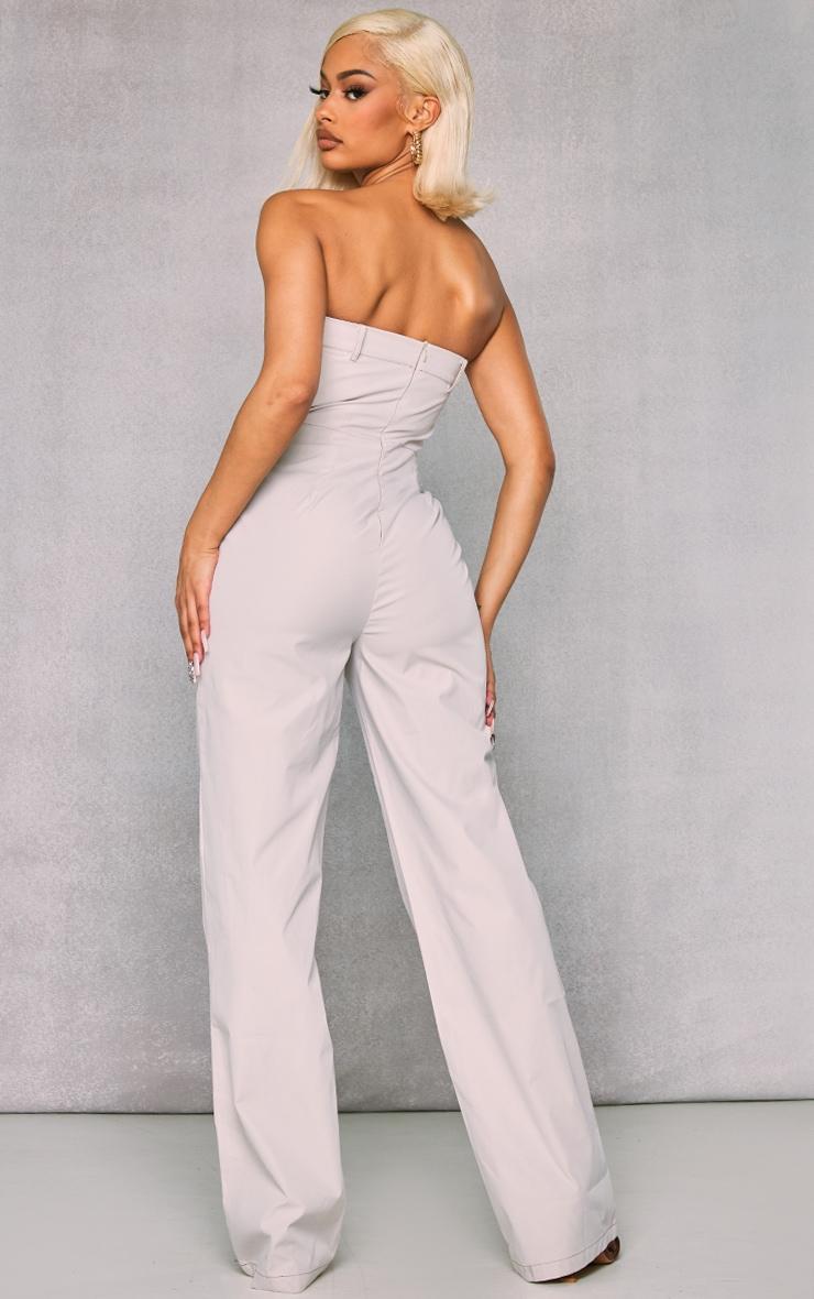 Ecru Contrast Stitch Bandeau Cargo Jumpsuit Product Image