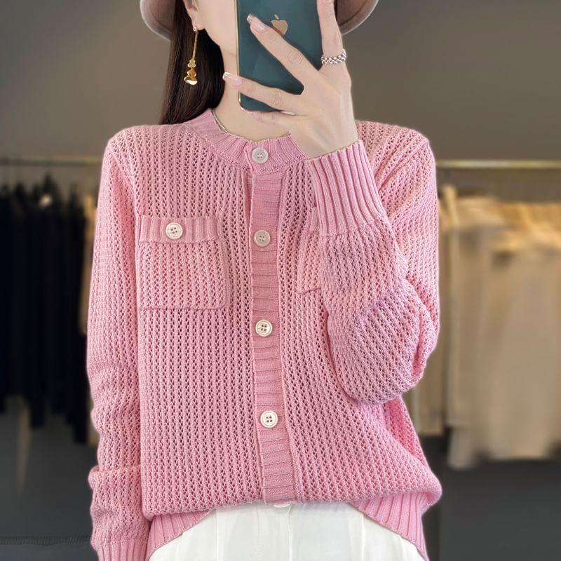 Crew Neck Plain Cardigan Product Image