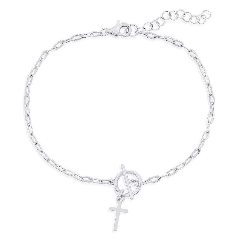 Argento Bella Cross Charm Paper Clip Chain Toggle Bracelet, Womens Sterling Silver Product Image