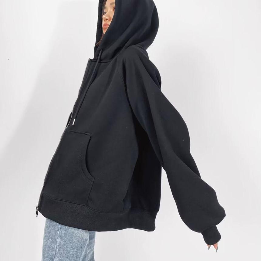 Plain Zip-Up Hoodie Product Image