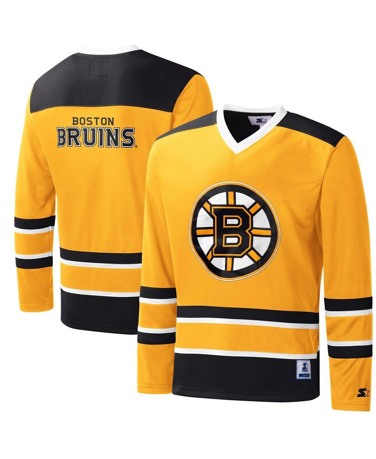 Mens Starter /Black Boston Bruins Cross Check Jersey V-Neck Long Sleeve T-Shirt Product Image