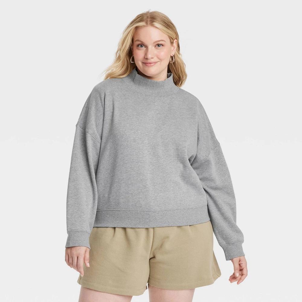 Womens Turtleneck Pullover Sweatshirt - Universal Thread Medium Heather 3X Product Image