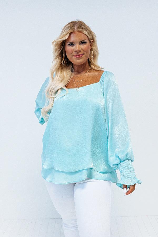 Truly Chic Satin Shift Top In Aqua Curves Product Image