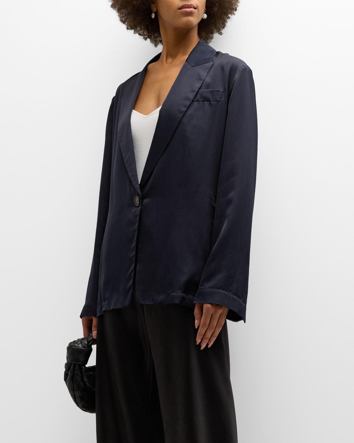 Vince Draped One-Button Silk & Cotton Blazer Product Image